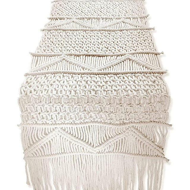 SnugLife Macrame Table Runner Long | Boho Table Runner | Wedding Table Decor | Vintage Farmhouse and Bohemian Dining Room Style (13"Wx48"L)