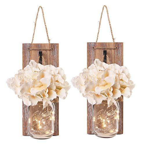 Besuerte Mason Jar Wall Sconces with LED Fairy Lights Automatic On and Off Timer Modern Wall Hanging Home Decor Farmhouse Decor Decorative Vintage Lighting
