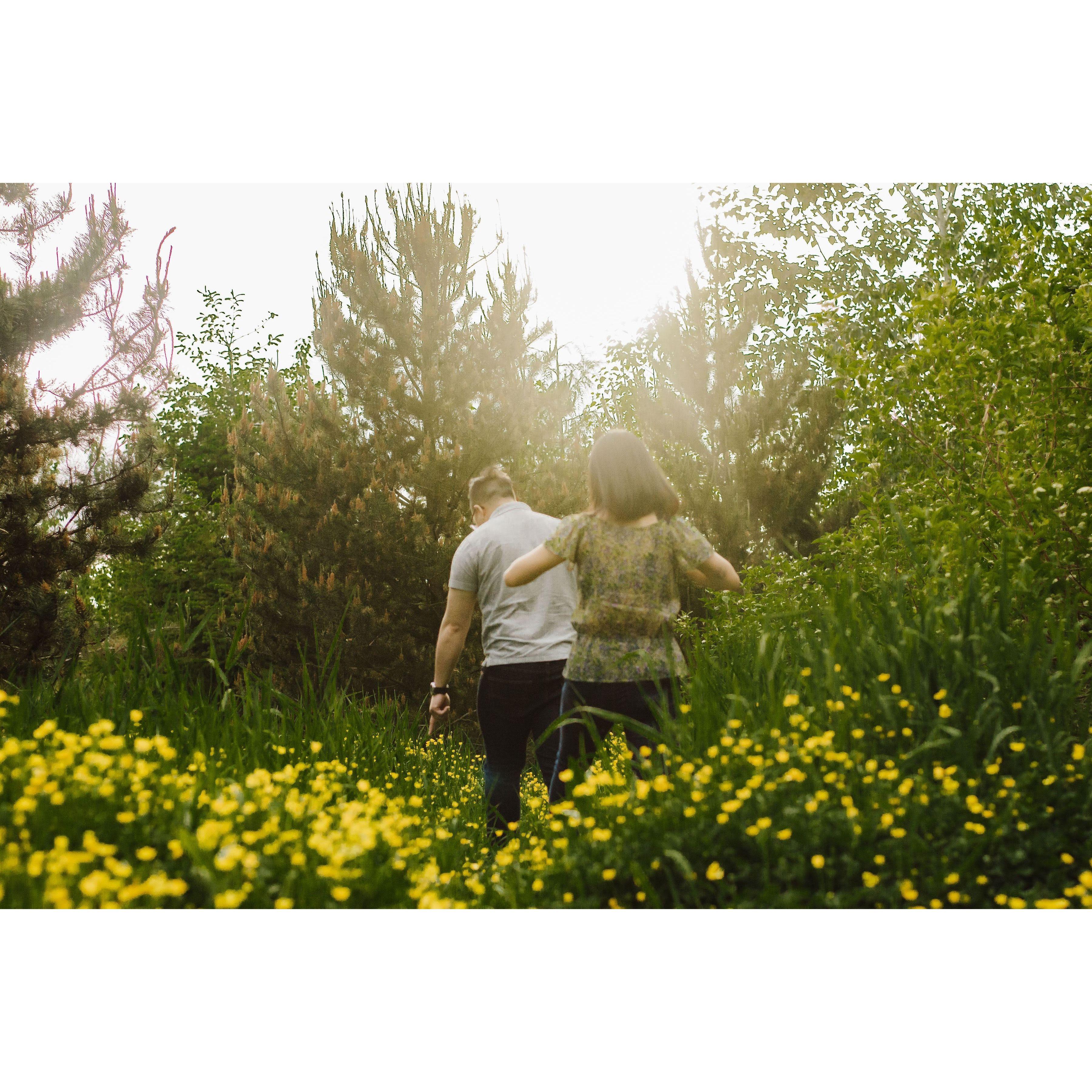 Ben warning me to watch out for poop droppings while I was ducking around