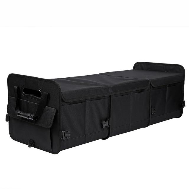 AOKJOY Car Trunk Organizer with Lid Car Storage Organizer Collapsible Multi Compartment Adjustable Straps Car Organizer for SUV, Truck, Sedan(Black)