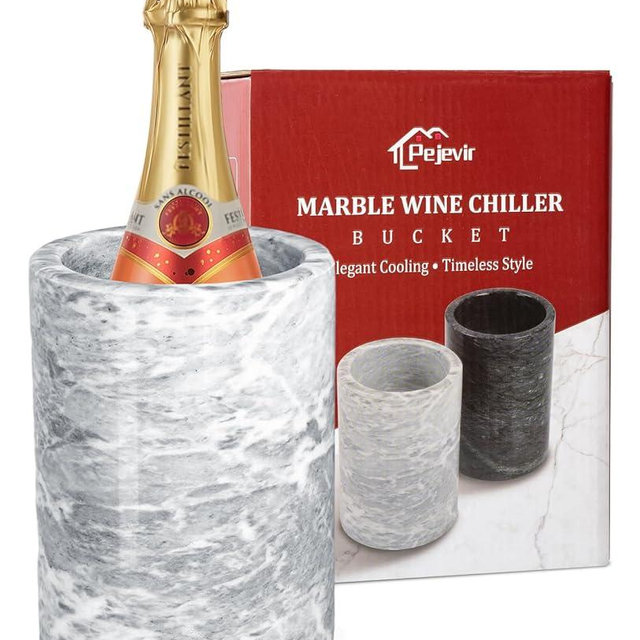 Pejevir Marble Wine Chiller Bucket, Wine Cooler Champagne Chiller for Party, Kitchen, Bar Decor to Keep Wine & Beverages Cold, Holds Any 750ml Bottle, White