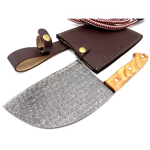 Nooraki CK-68 Butcher Knife Handmade Forged Kitchen Chef Knife Damascus Steel 167 Layers Butcher Cleaver with Leather Knife Sheath