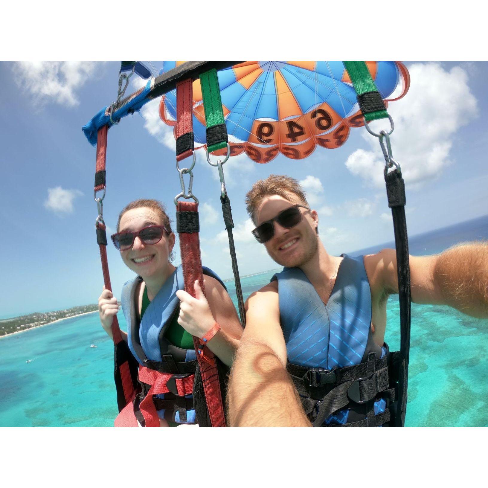 First time parasailing. Somehow Drake got a little crab in his ear!