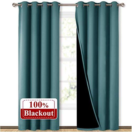 NICETOWN Complete 100% Blackout Curtain Set, Thermal Insulated & Energy Efficiency Window Draperies for Guest Room, Full Shading Panels for Shift Worker and Light Sleepers, Sea Teal, 52W x 84L, 2 PCs