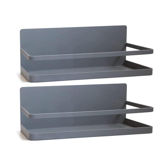 Magnetic Spice Rack for Refrigerator; Storage Shelf Kitchen Organizer with Strong Magnet for side of Fridge or over Stove to save space on Counter; includes 2 Removeable Hooks (Gray, 2 pack)