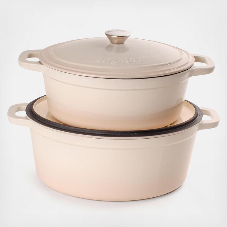 BergHOFF Neo 3PC Cast Iron Set: 3qt. Covered Dutch Oven & 11 inch Grill Pan, Purple