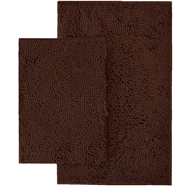 LuxUrux Bathroom Rug Set–Extra-Soft Plush Bath mat Shower Bathroom Rugs,1'' Chenille Microfiber Material, Super Absorbent (Rectangular Set, Brown)