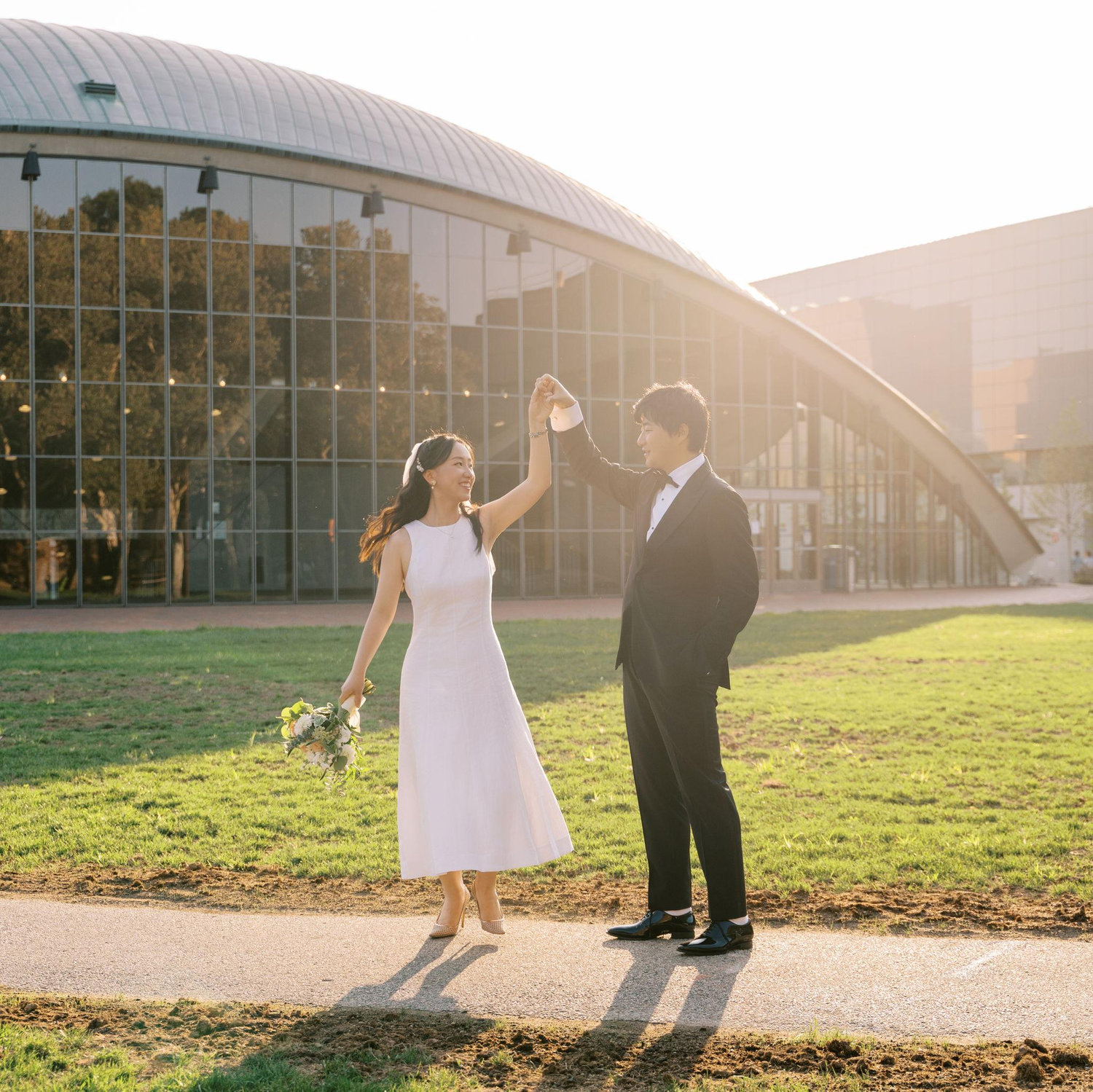 Dancing in front of MIT Kresge Auditorium