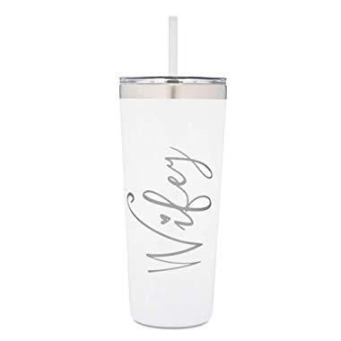 SassyCups Wifey Tumbler | 22 Ounce Engraved White with Silver Stainless Steel Insulated Tumbler with Lid and Straw | Bridal Shower | Bride Tumbler | Enagaged | Wife Anniversary | Wife Birthday