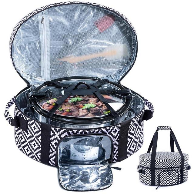 Insulated Slow Cooker Carrying Bag for 6-8 Quart CrockPot and Hamlton Beach Slow Cooker Totes with See-thought Window, Portable Carrier Case Slow Cooker Case with Adjustable Band and Accessory Pocket