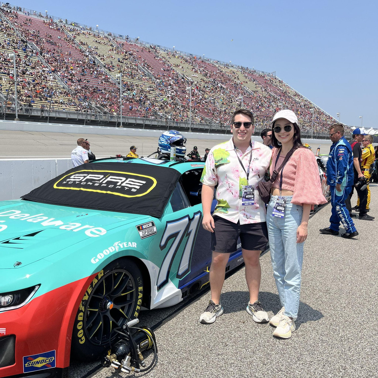 First NASCAR race attended the day after getting engaged ! We got to sit in the pit thanks to JP!
Go #71.
(If you could not tell, Ruben loves this shirt)