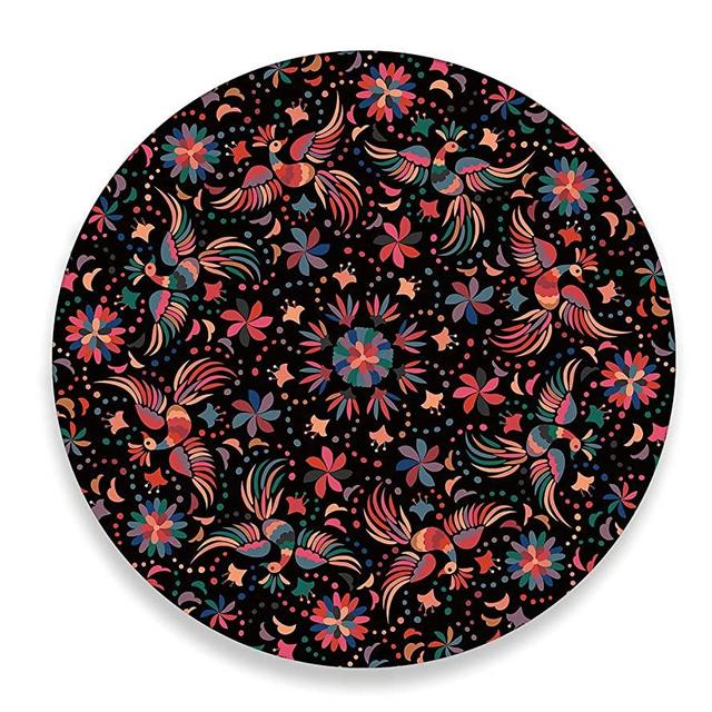 Handcrafted Wooden LAZY SUSAN Turntable, easy gliding, non skid - Made in Mexico - Line: Dark Tenangos Otomi (18 IN)