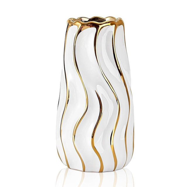 OTARTU Ceramic Vase, White Vase for Home Decor,Decorative Flower Vase, Vertical Stripe Ceramic Vases for Home Décor, Bedroom, Office, Living Room, Bathroom, Tabletop Decor, Centerpiece (White)