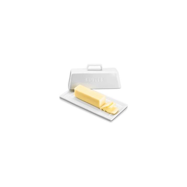 Kook Ceramic Butter Dish with Handle Cover Design, 7.5 Inch Wide, White