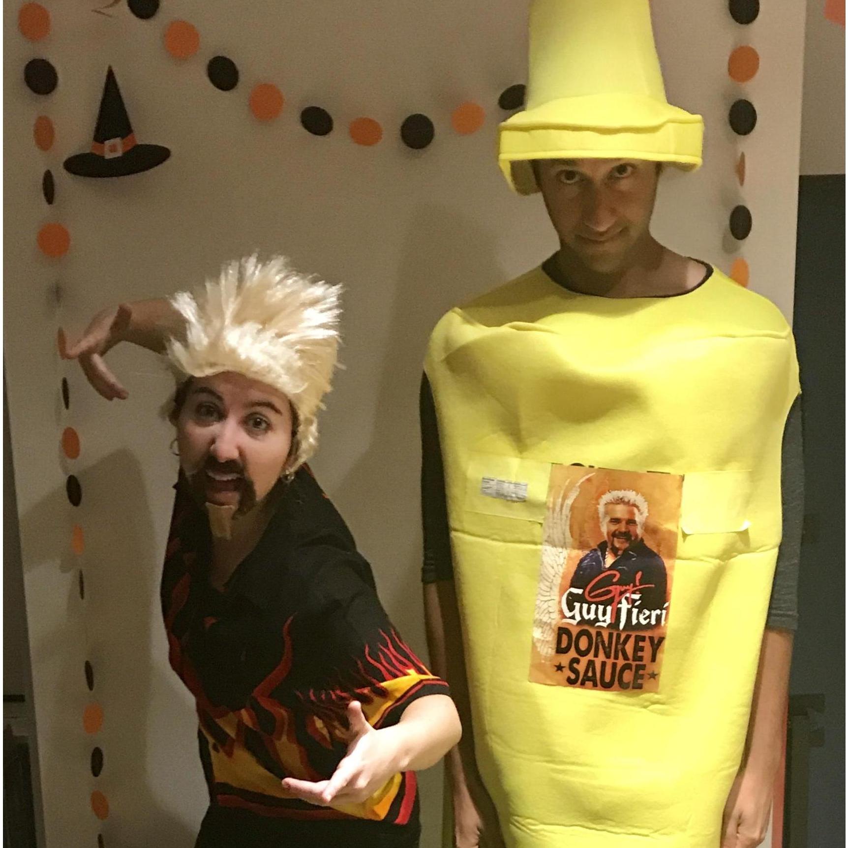 Our first couple's costume, Guy Fieri and Donkey Sauce. October 2017