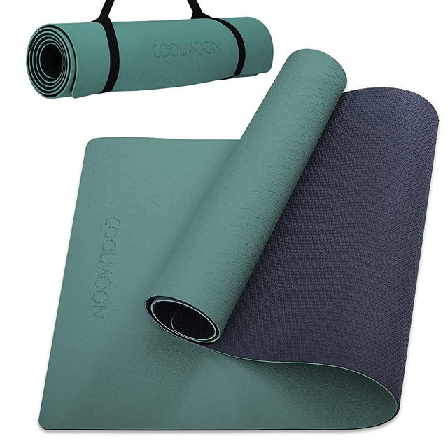 COOLMOON 1/4 Inch Extra Thick Yoga Mat Double-Sided Non Slip,Yoga Mat For Women and Men,Fitness Mats With Carrying Strap,Eco Friendly TPE Yoga Mat , Pilates And Exercises Mat