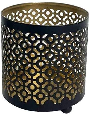 Hosley 4.5" High Black (Gold Inside) Metal Jar Holder Candle Sleeve. Votive, Tea Light Lanterns . Use with Tealights. Ideal Gift for Weddings, Parties, Spa and Aromatherapy O6