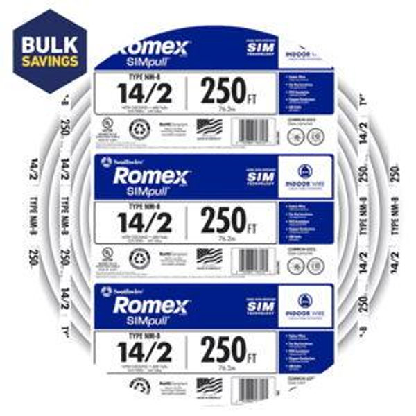 Southwire 250-ft 14 / 2 / Romex SIMpull Solid Indoor CU NM-B W/G Individual pack ( By-the-roll )