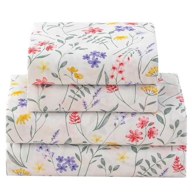 Jessrydo Floral Bed Sheets King Size 18” Deep Pocket King Sheets Soft Breathable Floral Sheets King Size Bed Set with 1 Flat Sheet, 1 Fitted Sheet, 2 Pillowcases (King, Blooming Spring)