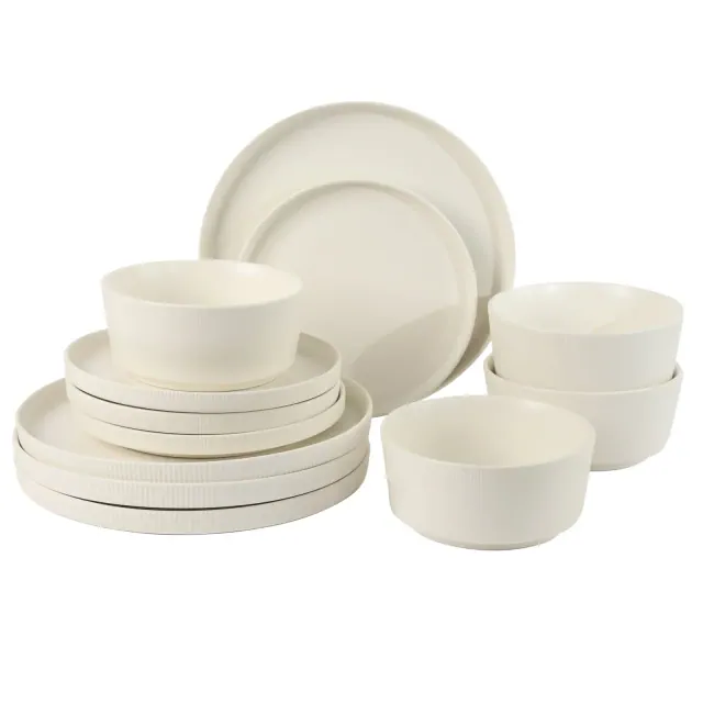 Gibson Home Dempsey Road 12-Piece Stoneware Embossed Dinnerware Set – Service for 4 - White