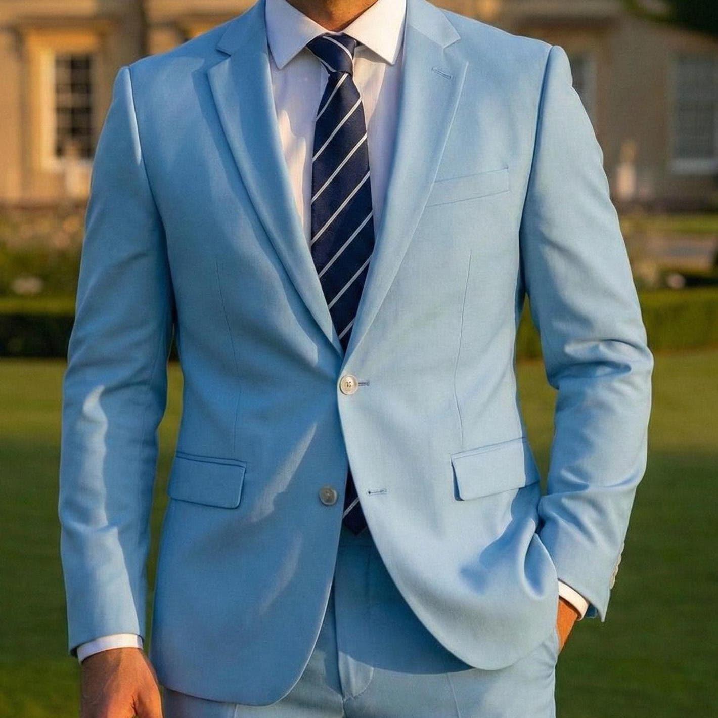 Custom Sky Blue Suit (Etsy) · $362.85 looks crisp and tailored, great if you want a slightly unique shade.