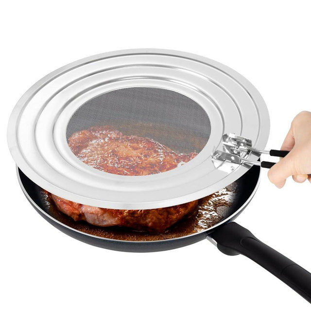 Stainless Steel Splatter Screen for Frying Pan - Grease Splatter Guard with Folding Handle - Cover Oil Splash from Bacon, Oil, or Deep Fryer - Food Strainer and Universal Cookware
