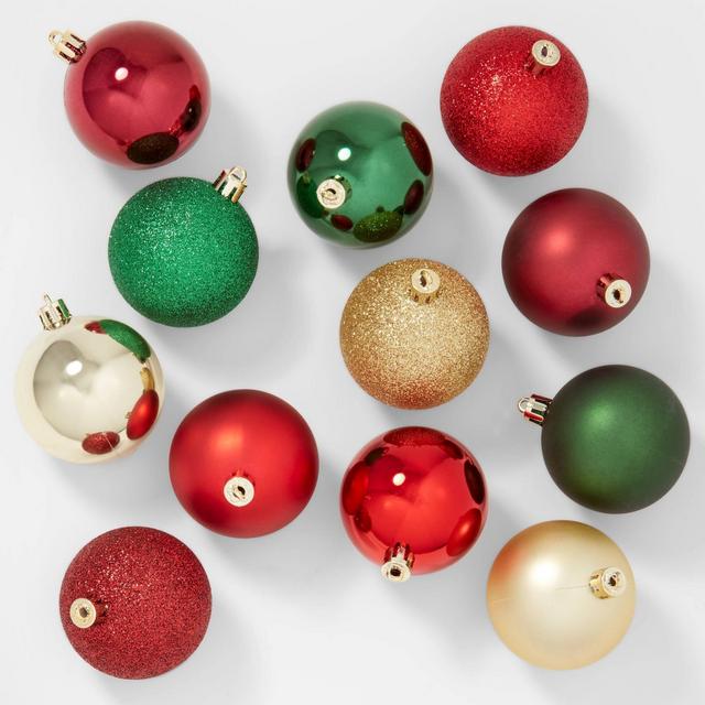 50ct Shatter-Resistant Round Christmas Tree Ornament Set Red/Gold/Green - Wondershop™