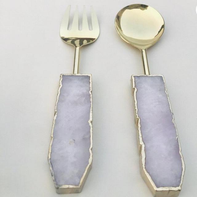 Rose Quartz Agate Salad Server - Set of 2