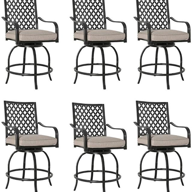 Patio Tree Outdoor Swivel Bar Stools 23.5” Height Bar Chairs with Beige Cushions (Set of 6)