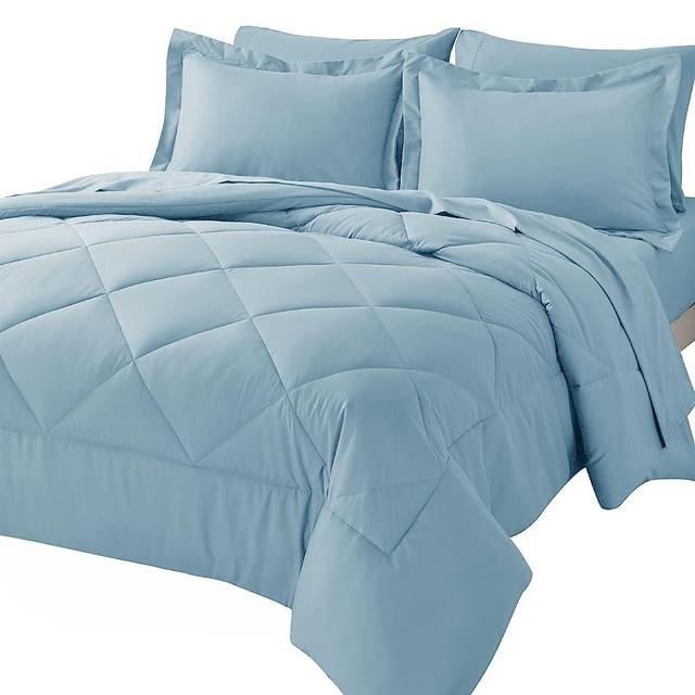 CozyLux Queen Bed in a Bag 7-Pieces Comforter Sets with Comforter and Sheets Light Blue All Season Bedding Sets with Comforter, Pillow Shams, Flat Sheet, Fitted Sheet and Pillowcases