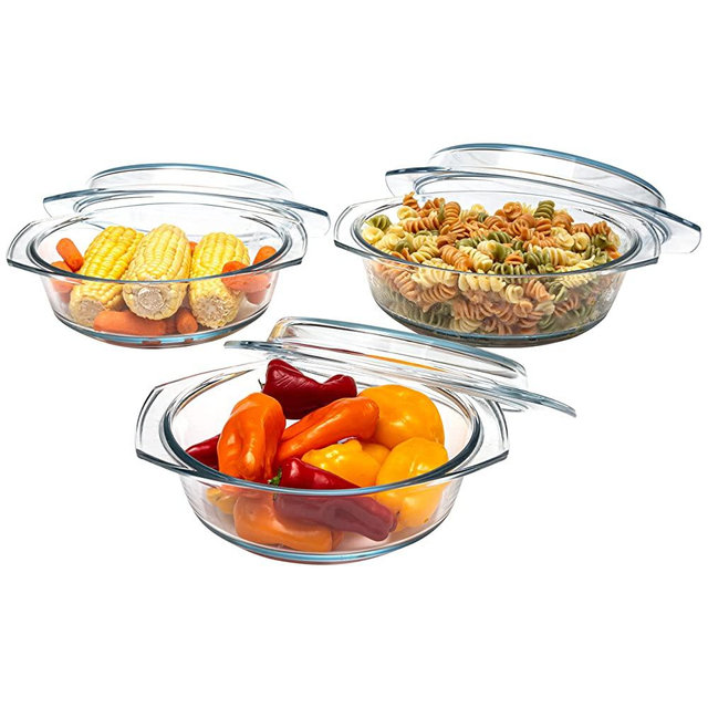 Simax Casserole Dish Set, Set of 3 Casserole Dish with Lid, Round Glass Cookware, Borosilicate Glass, Made In Europe 1 Qt, 1.5 Qt and 2 Qt Baking Dishes…