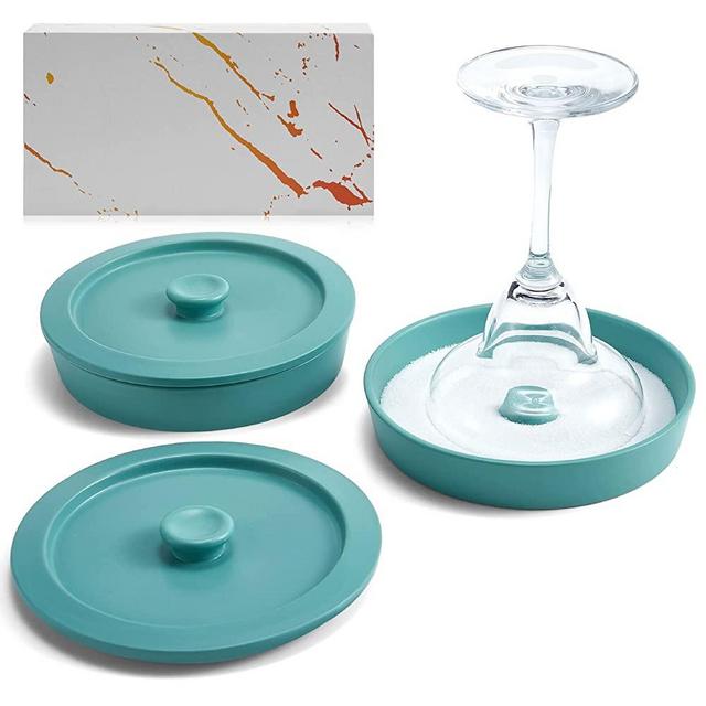 Ceramic Margarita Salt Rimmer Set of 2 with Lids, Home Bar Accessories Margarita Gift Bartender Kit, Salt Sugar Tajin Glass Rimmer for Cocktails, Turquoise