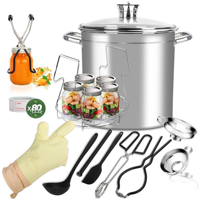 GraceKit Canning Supplies Starter kit Canning Pot with Rack and Lid 21.5 QT Stainless Steel Stock Pots Canning Supplies Starter Kit 12 Piece Beginners Tools Set Canning Pot With Rack And Lid