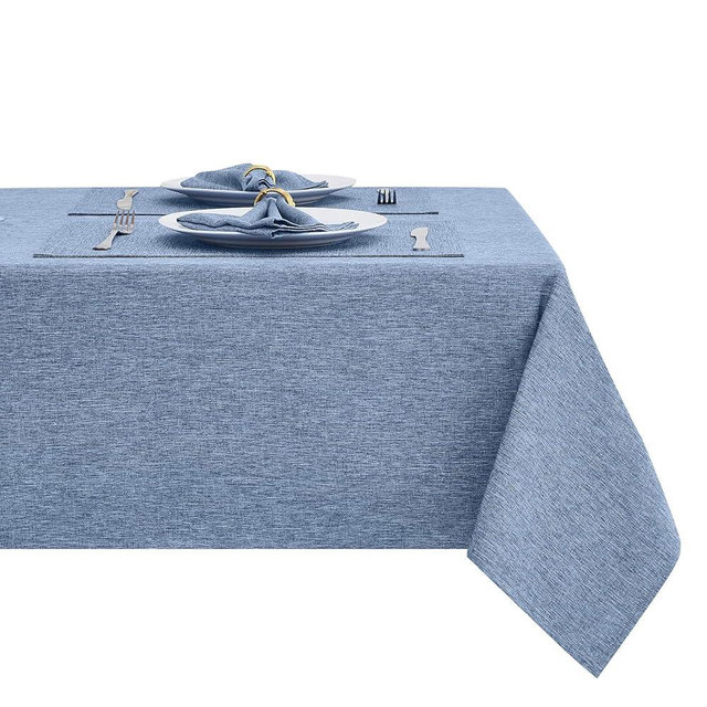 HomeJoy Rectangle Table Cloth Linen Farmhouse Stainproof Waterproof Washable Polyester Oblong Rectangular Fabric Table Cover for Kitchen Dining Dinner(Denim Blue/60x144 Inch)