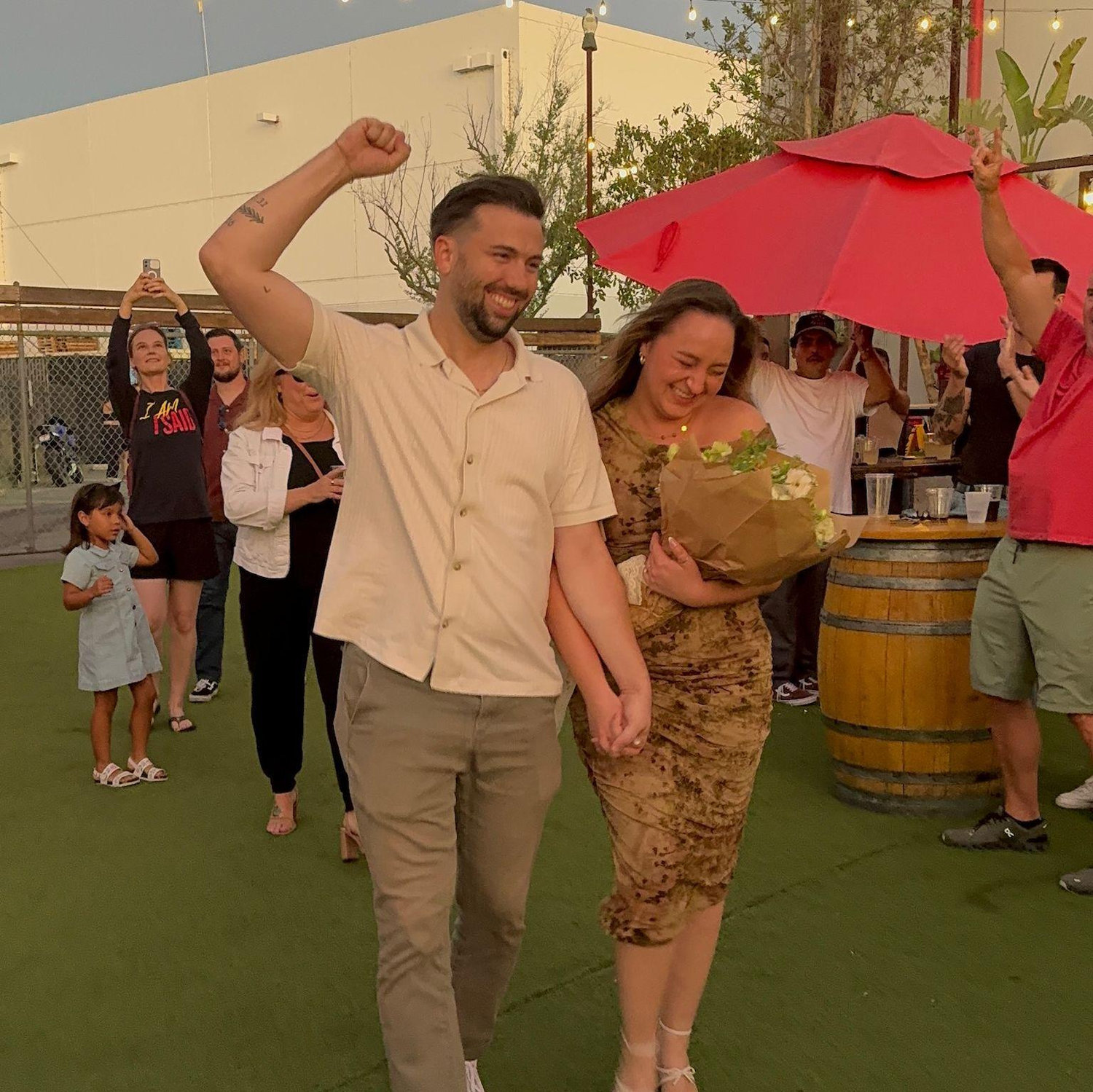 Walking into Brewery X to all of our family and friends waiting for us
