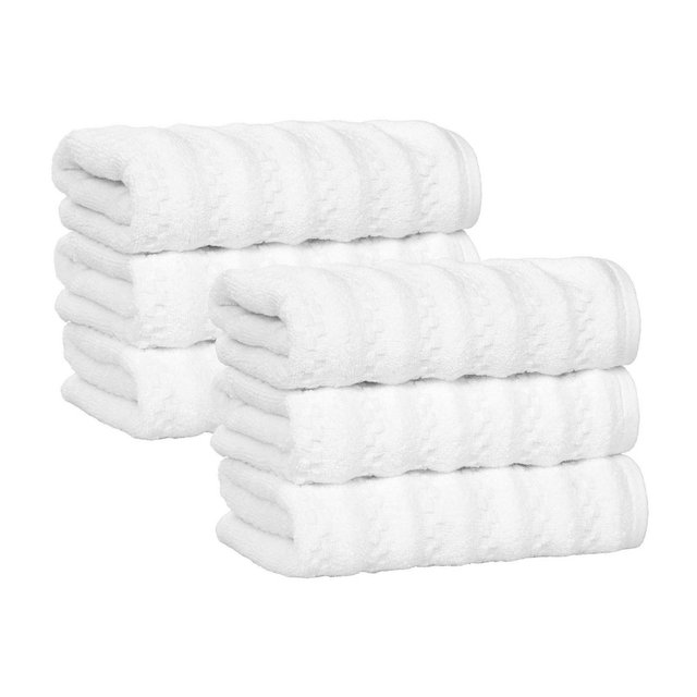Waffle Textured Stripes Zero Twist Cotton Medium Weight Absorbent Hand Towels, Set of 6, White - Blue Nile Mills