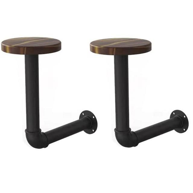MANNIFEN Cowboy Hat Rack -2 Pack Metal Pipe & Brown Wood Wall-Mounted Hat & Wig Holder, Helmet Holder,for Coats, Hats, Caps… (2 Black)