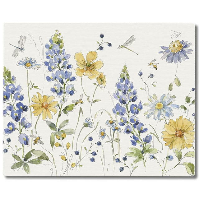 CounterArt Lovely Blue Florals 3mm Heat Tolerant Tempered Glass Cutting Board 15” x 12” Manufactured in the USA Dishwasher Safe