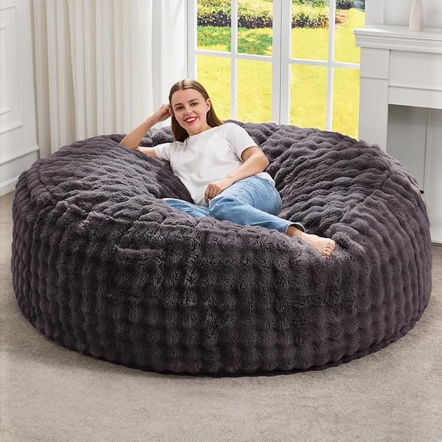 Hobestluk Bean Bag Chairs Beanbag Chair with Filler Adult Bean Bags with Fluffy & Machine Washable Cover, Giant Bean Bag Chairs for Aduts (Dark Grey, 5FT-50" x 50" x 24")