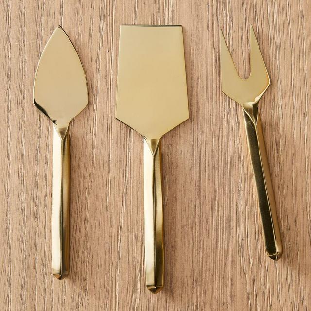 Faceted Cheese Knives, Stainless Steel, Brass, Set of 3