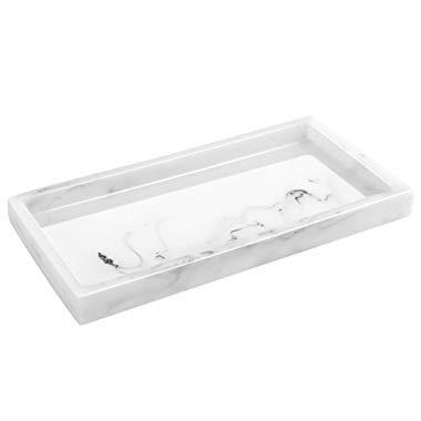 Luxspire Mini Vanity Tray, Jewelry Dish Ring Dish Mini Bathroom Vanity Organizer Resin Tray Jewelry Plate Holder for Tissues, Candles, Soap, Towel, Plant, etc - White Marble