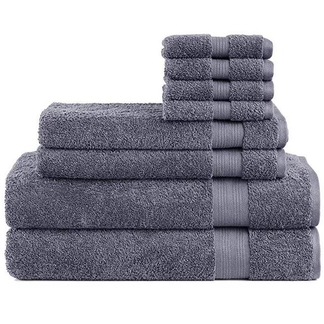 Cotton Cozy Indulgence 600 GSM Luxury 8-Piece Towel Set: 2 Bath Towels, 2 Hand Towels and 4 Washcloths, 100% Cotton, Amercian Construction, Soft, Highly Absorbent, Machine Washable, Dark Grey
