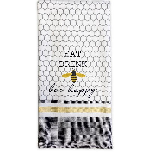 Mainstays Single Fashion Kitchen Towel, Bee Happy, Rich Black, 15" x 25", 1 Piece