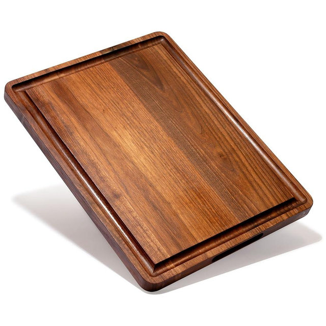 ROSSIE HOME Wood Cutting Board, Heavy-Duty, Pre-Oiled, Reversible Charcuterie Board with Juice Groove, Divided Wells, and Carrying Handles for Kitchen - Black Walnut - 17x13 Inch - Style No. 60534