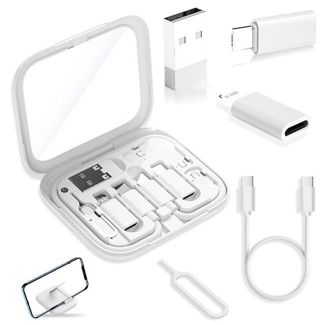 USB-C to USB Adapter, USB C Male Cable Box Contains Makeup Mirror/USB C Cable/Micro USB to USB C/USB A to USB C, Cell Phone OTG Adapters for iPhone 15/16 Pro, Google Pixel, Samsung Galaxy