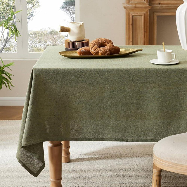 YZJZEDS Linen Tablecloth for Rectangle Table, 60x84 Inch Olive, Farmhouse Style Green Tablecloth, Water Resistant Burlap Tablecloths for Dining Table Farmhouse Kitchen