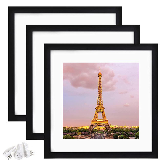 upsimples 16x16 Picture Frame Set of 3,Display Pictures 12x12 with Mat or 16x16 Without Mat,Multi Photo Frames Collage for Wall,Black