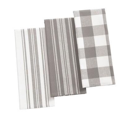 Farmhouse Living Stripe and Check Kitchen Towels, Set of 3 - 17" x 28" - Elrene Home Fashions