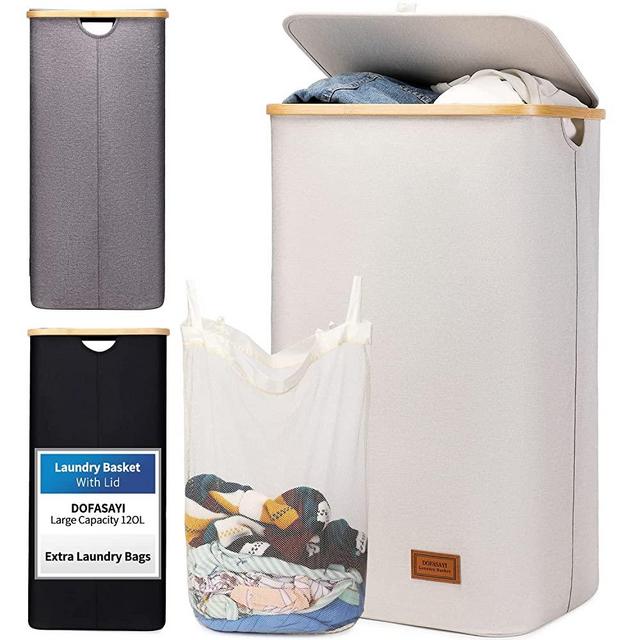DOFASAYI Laundry Basket, Laundry Hamper With Lid - 120L Dirty Clothes Hamper With Removable Bag - Tall Laundry Bin With Lid - Bathroom, Dorm, Large Hamper for Laundry With Lid, Beige