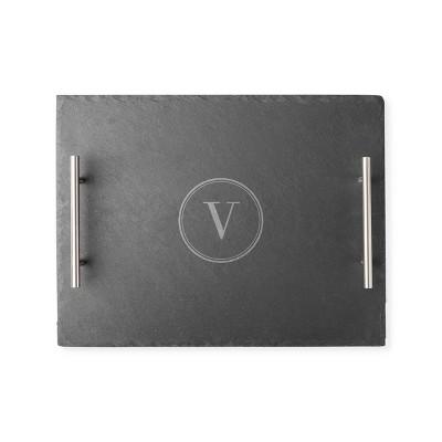 Cathy&#39;s Concepts 11.8&#34; x 15.8&#34; Slate Personalized Serving Tray with Handles Letter V